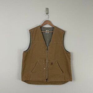 Carhartt Canvas Sandstone Rugged Sherpa Lined Zip Vest Men's Size XL